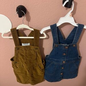 Old Navy Girls Brown Corduroy and Blue Denim Skirt Overalls